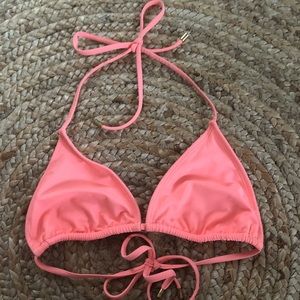 Hot Pink Peach With Gold Accent String Bikini Top